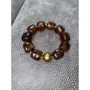 NEW Rectangular Smokey Brown & 4mm Gold Beads Strech BRACELET